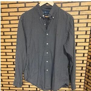 Ralph Lauren Classic Fit Navy Plaid Button Down Shirt Size Large